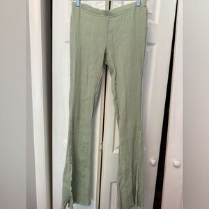 Free People Slim Split Hem Flare Pull-on Cotton Pants Sz Small Mint Green